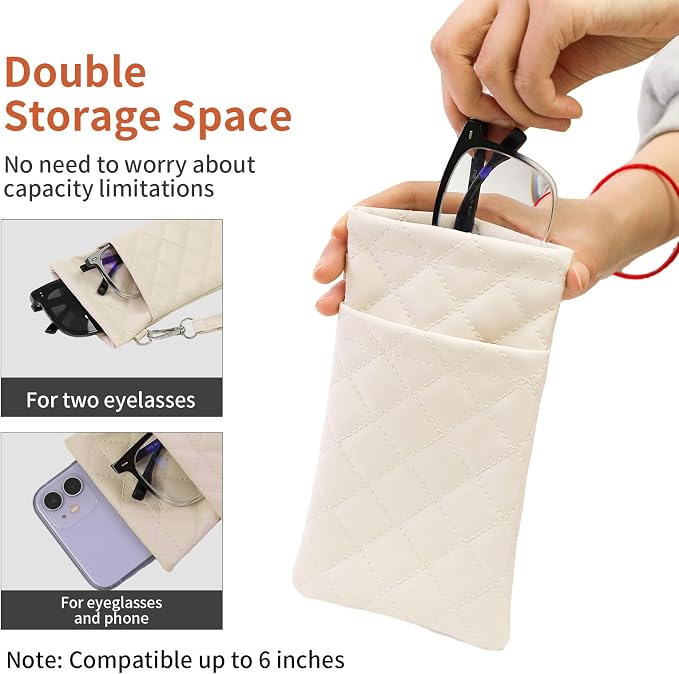 Double Eyeglass Case Soft Dual Glasses Case for Women Men Travel Squeeze Top Sunglasses Cases Eyeglasses Pouch