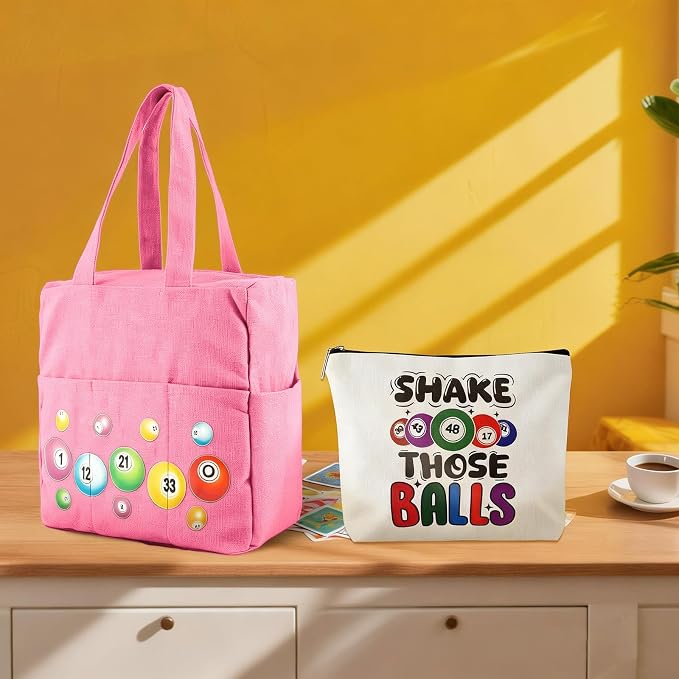 Bingo Bags with Pockets on Clearance, Bingo Bag with Zipper and Polyester Bingo Daubers Makeup Bag, Bingo Bags and Accessories Tote Gifts Game Suitable for Women and Girls (Pink)