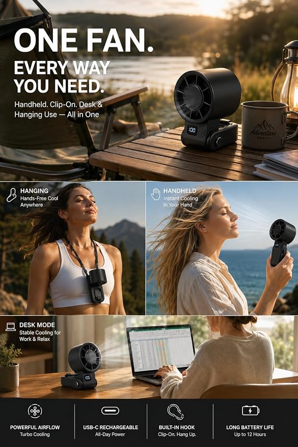 Portable Handheld Fan with Cooling Plate, 199-Speed Stepless Control, 3-in-1 Foldable Fan for Handheld/Desktop/Neck, Powerful Airflow Personal Fan for Travel, Makeup, Outdoor, Summer Essentials（black）