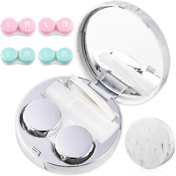 cauyuan Cute Contact Lens Case Portable Travel Box | with Mirror Tweezers Remover Tool Solution Bottle for Office and Outdoor