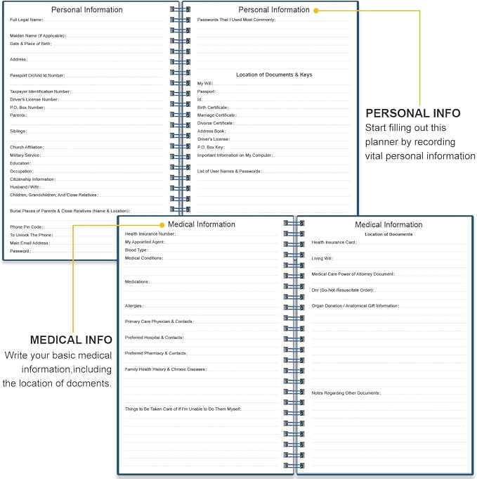 End of Life Planner – Final Arrangements Organizer for Beneficiary, Will Preparation, Last Wishes & Funeral Planning, 5.8" x 8.5", Blue