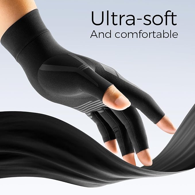 FREETOO Hand Compression Gloves for Swelling, Neuropathy, Arthritis Gloves for Women for Pain, Typing, Sleeping, Carpal Tunnel Gloves with Grip for Daily Use Fits Palm 6.5''-7'' Black XS