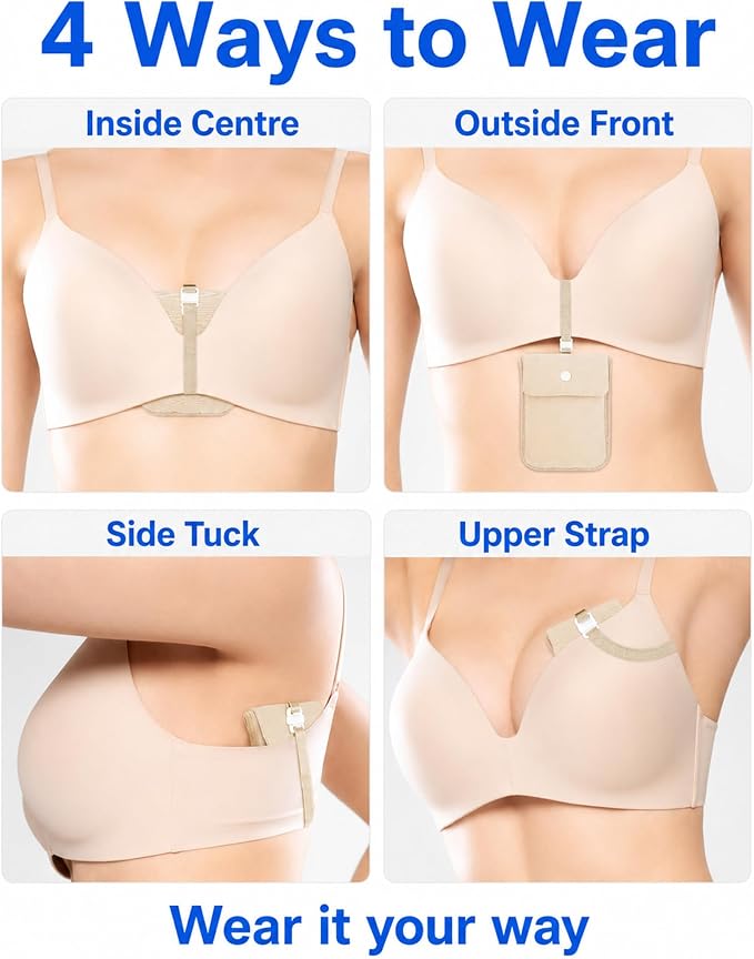 RFID-Blocking Travel Bra Wallet, Hidden Money Pouch with Elastic Strap | Ideal Secret Pocket to Protect Your Passport, Credit Cards, Cash and Valuables Under-Clothes, Nude, Bamneat