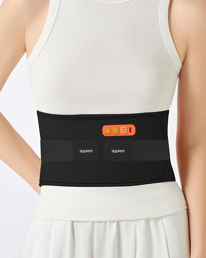 IKEEPFIT® Heating Pad for Back Pain Relief: MAXwarm® 3.0, Portable Cordless Heat Pad with Massager for Period Cramps, 8000mAh Large Battery, Christmas Gift for Women Men 90-310 lbs