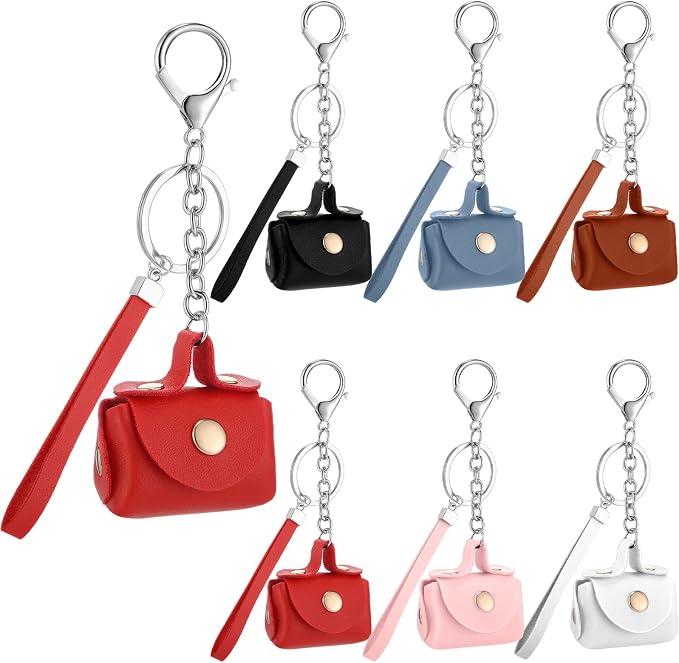 Liliaafar 6 Pcs Mini Backpack Keychain Mini Coin Purses for Women Cute PU Leather Makeup Bag with Keychain, Multi Pocket Card Holder Cable Organizer Giftable Zipper Pouch (Retro)