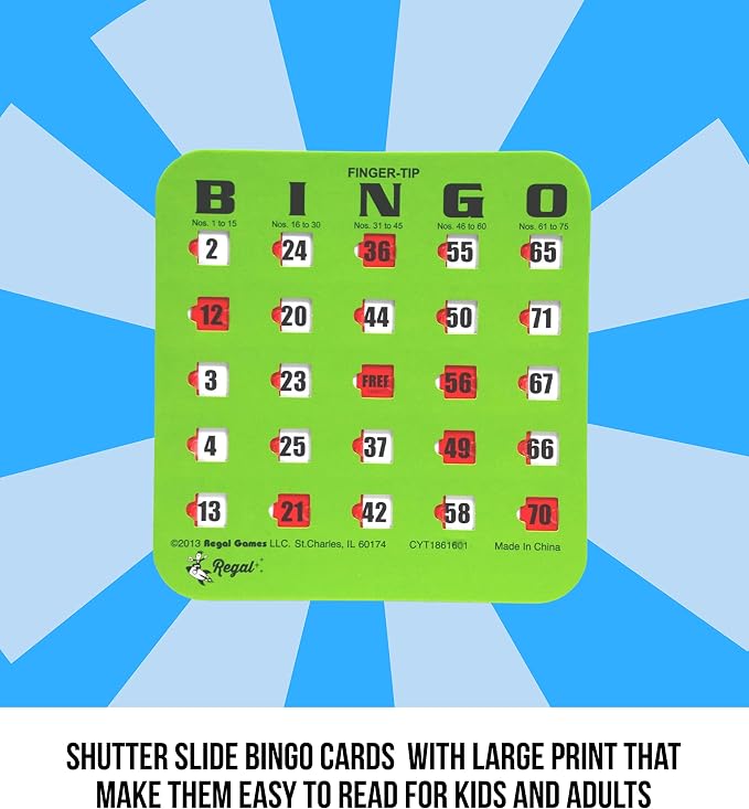 Regal Bingo Bulk Bingo Cards with Sliding Windows - Reusable Large Print Bingo Game Cards for Adults Large Group - 200 Pack, Green