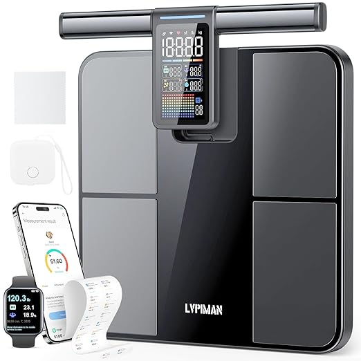 Smart Scale for Body Weight and Fat, 57 Body Composition Metrics, BMI, Muscle Mass, 8-Electrode Digital Bathroom Scale, 485lbs Capacity, with 5.25-Inch VA Color Screen & Retractable Handle