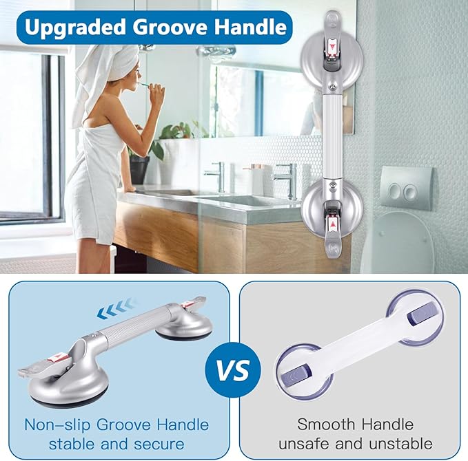 19inch Upgrade Suction Shower Grab Bar, Portable Shower Handle Bar Suction Grip Bar Bathtub Handle with Strong Hold Suction Cup Fitting and Rapid Release for Bathroom(Max Capacity :300lb