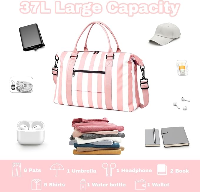 Travel Duffle Bag for Women, Carry On Weekender Tote with Trolley Sleeve | Waterproof overnight bag for gym, sports, hospital stays, labor and delivery; spacious carry-on design for short trips.