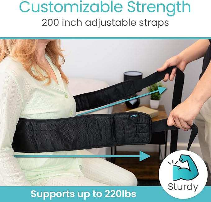 Vive Bed Restraints for Elderly Dementia Patients - Safety Belt for Wheelchair & Bed - Fall Prevention Device for Seniors - Adjustable Strap and Cushioned Waist Belt for Hospital Caregivers
