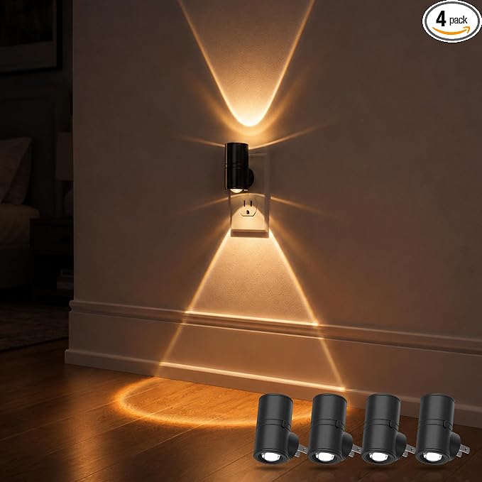 L LOHAS LED Night Lights Plug into Wall,Light Sensor, Projector Night Light | 4Pack,180°Rotating Nightlight,10/50/100LM Dimmable,Soft White,Dusk to Dawn,Ambient Lighting Mini for Bathroom,Decor,Kids,Gift