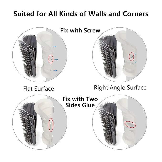 Miwoowim Extended (6.1") 2 Pack Self Grooming Cat Brush - Wall Corner Scratcher with Massage Combs for Long and Short Fur Cats, Kittens (Grey) | Soft bristles .Durable, Scratcher & Massage comb for long/short hair. Mounts on walls or furniture corners....