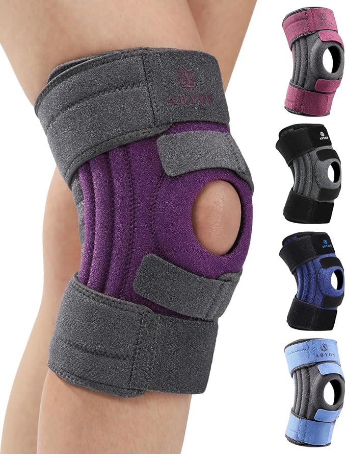 ABYON Knee Brace for Women & Men Meniscus Tear, ACL, Arthritis, Knee Support with Triple Side Stabilizers and Adjustable 360° Wraparound Strap for Maximum Knee Pain Support and Fast Recovery (Gray-Magenta, XXL)