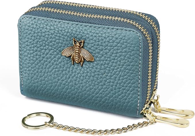 imeetu RFID Credit Card Holder, Small Card Wallet Women, Leather Card Case | Genuine Leather Women's Card & id Cases, Change Coin Purse with Zipper Keychain id Window, 20 Colors & 3 Styles, Daily, Gifts