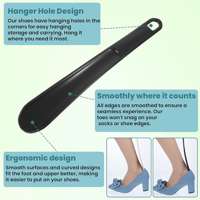 Ymapinc 2-Pack Long Handle Plastic Shoe Horn, Shoehorns for Traveling, Shoe Stick Helpers to Put on Your Ski Boot