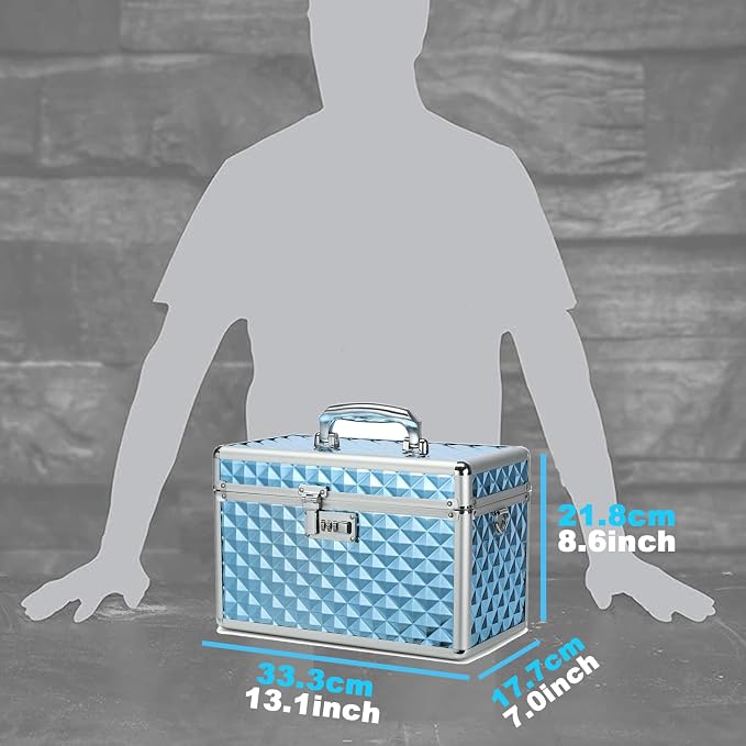 Storage Lock Box with Combination Lock, Lockable Medicine Storage Box, Empty First Aid Box, Security Lock Box, Multipurpose Locking Box for Home and Outdoor Use (Blue, Large)