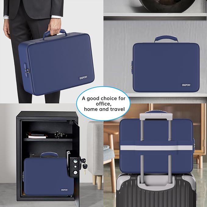 ENGPOW Fireproof Document Organizer Bag with Lock ＆ Accordion File Folder | 5200℉ Multi-Layer File Organizer Box with Lock ,Heat Insulated, Water Resistant, Safe Storage for Home Office Travel, Blue