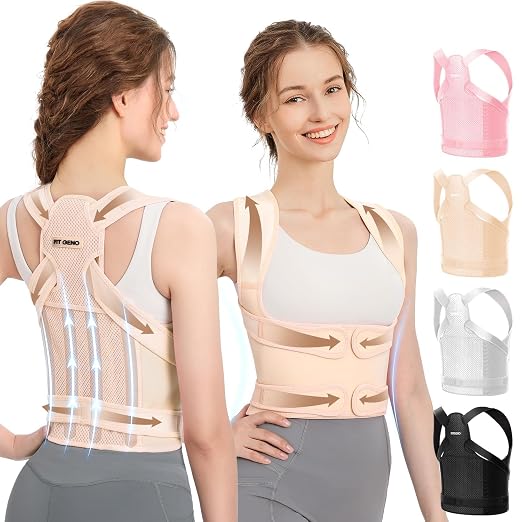 Fit Geno Back Brace Posture Corrector for Women and Men, Shoulder Straightener, Adjustable Full Back Support, Upper and Lower Back Pain Relief - Scoliosis, Hunchback, Thoracic, Spine Corrector (M)