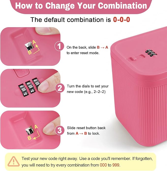 Small Lock Box,lockable storage box for medication, medicine lock box PLUS Size, refrigeration bin container with Combination Code, lock box for home office phone travel