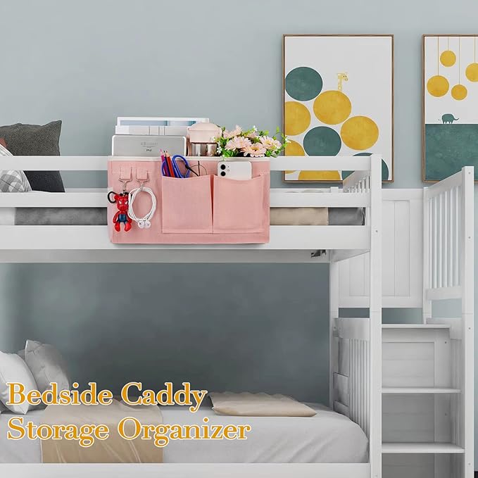 Bedside Caddy Bedside Storage Bag for Headboards/Bunk Bed | Hanging Bed Caddy with Hooks fits Bunk bed Hospital Beds Dorm Bed Rails, Essentials for Phones, Books, Remotes, Water Bottles