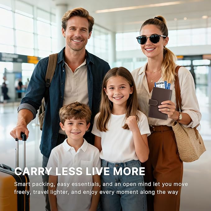ALLIVE Family Passport Holder, Rfid Blocking Passport Wallet with AirTag Slot, Genuine Leather Travel Document Organizer for Women & Men, Airport Essentials, Travel Gift (Coffee Brown)