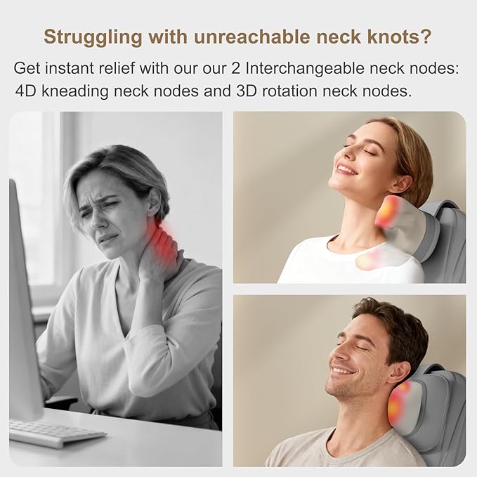 Rainwolf Shiatsu Neck and Back Massage Cushion with Heat - 4D Deep Tissue Kneading Full-Back Massager for Relief Stress, Adjustable Intensity & Height, for Office Chair & Home