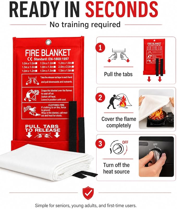 Ougist 4 Pack Emergency Fire Blanket for Home and Kitchen, 40"x40" Fire Blankets for Safety, Fiberglass Flame Suppression for Grill, RV & Camping, Peace of Mind for Your Family