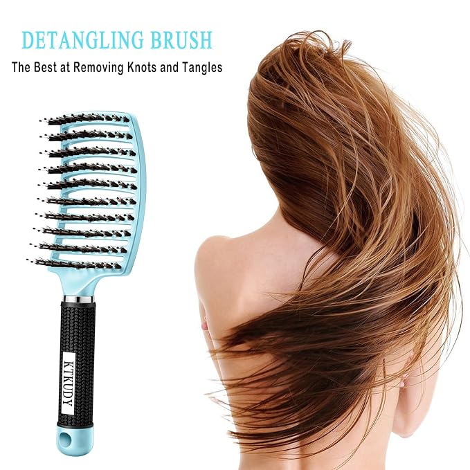 Detangling Brush for Women & Kids, Wet & Dry Hair, All Hair Types | Less pulling & breakage, Boar bristles tame frizz & add shine, Vents for faster blow-drying, Lightweight 4 oz, Non-slip grip
