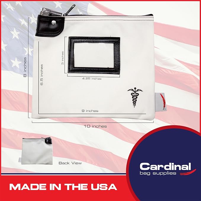 Canvas Medication Organizer Bag w/Cardholder, White | Travel Pill Organizer, 2 Keys Included, Heavy Duty Lock System, Pill Pouch