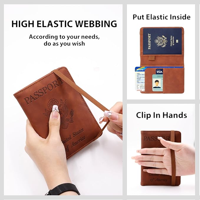 Melsbrinna Premium Leather Passport Holder Covers Case, Waterproof Rfid Blocking Travel Wallet Passport Holder with Pen Holder, Cute Passport Book for Women/Men