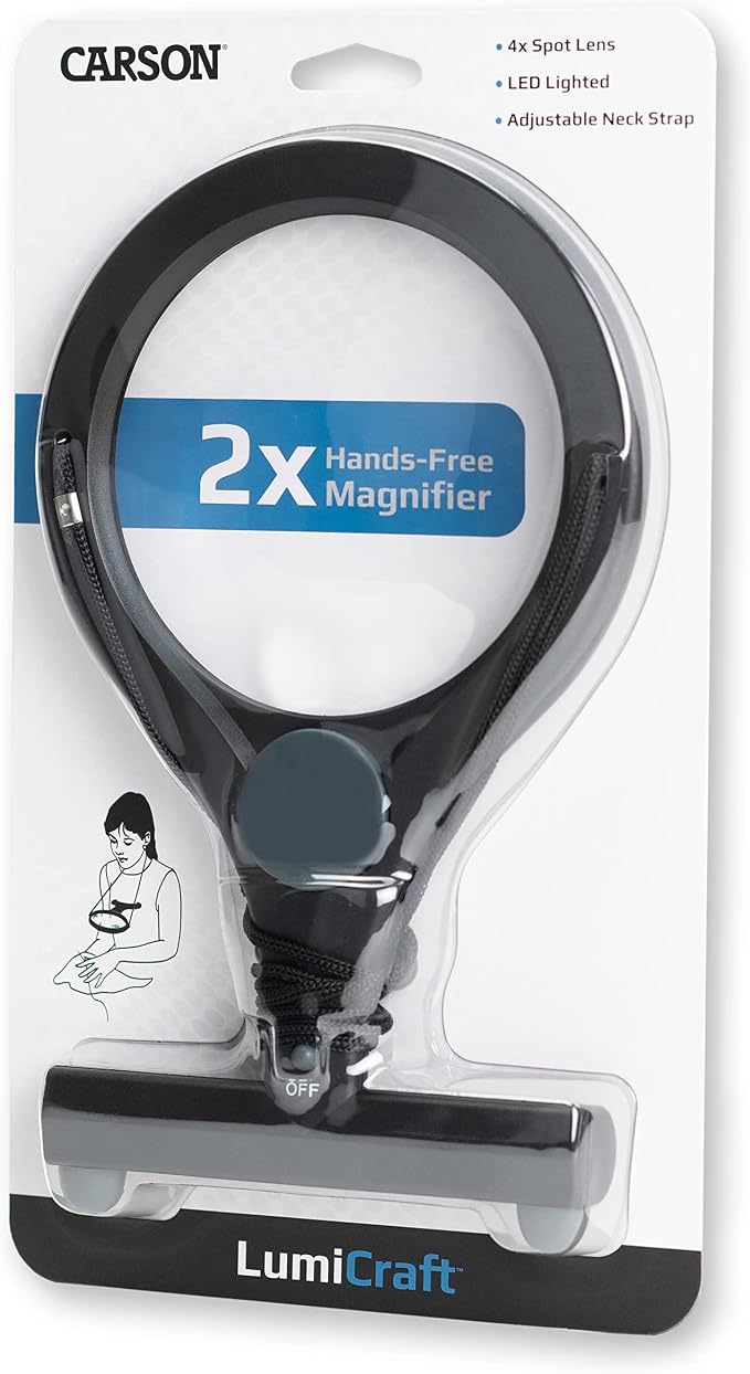 Carson® LumiCraft LED Lighted Hands-Free 2x Magnifier with 4x Spot Lens & Neck Cord (LC-15)