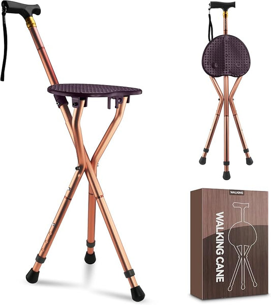 Anti-Slip Walking Cane with Seat Folding Lightweight,Walking Stick Height Adjustment,Portable and Sturdy Cane Chair for Travel Outdoor Use, Queuing, Elderly Women and Men