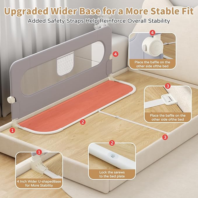Bed Rail for Toddlers,47in Foldable Bed Rail for Baby, Baby Bed Rail Guard with Reinforced Carbon Steel Frame&Connectors for Twin Full Queen King Bed