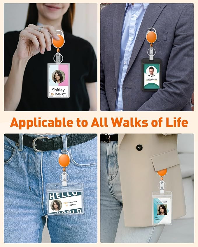 Uniclife 2 Pack Retractable Keychain, Retractable Badge Reel, Heavy Duty Badge Holder Clip for Keys and ID Card, Key Chain Extender with Carabiner Belt Clip and Key Ring, Orange