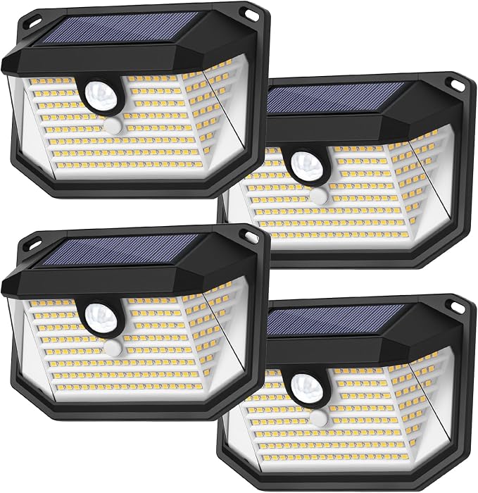 Solar Outdoor Lights, 4-Pack 178 LEDs Motion Sensor Wall Light with 270° Wide Angle & 3 Modes, Waterproof 3000K Solar Powered Security Light for Patio Garden Garage Front Door