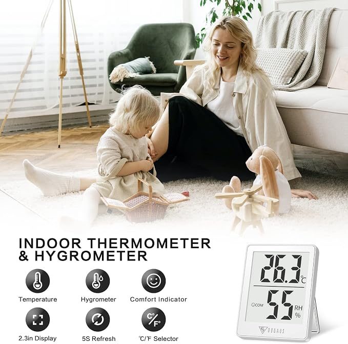 DOQAUS 3 Pack Digital Hygrometer Indoor Thermometer Humidity Monitor White | Humidity Meter Mini Hygrometer with Accurate Temperature and Humidity Monitor for House, Baby Room, Greenhouse, Incubator