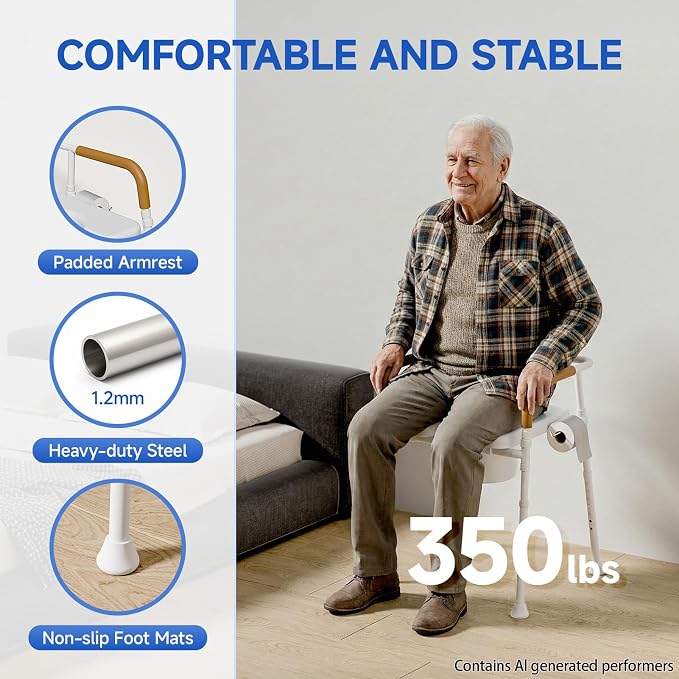 Bedside Commode with Padded Seat,Portable Toilet for Adults,Seniors | Height Adjustable, 350 lbs Capacity, Ideal for Seniors & Post-Surgery Recovery, Removable Bucket for Easy Cleaning