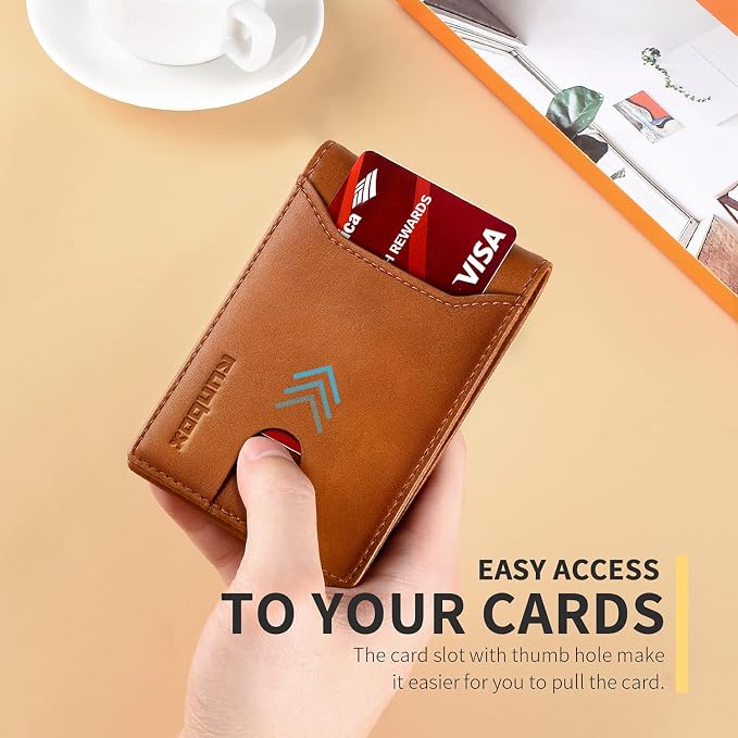 RUNBOX Wallet for Men, Slim Leather Bifold, RFID Blocking Card Holder | Minimalist Front Pocket Design, Credit Card Organizer, Holds 11 Cards, Large Capacity, Thin Profile, Birthday Gifts for Men