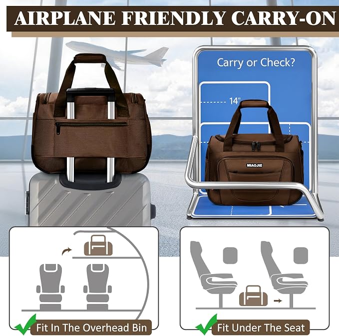 Underseat Carry On luggage Bag Airplanes Personal Item Bags, Gym Bag for Men Weekender Overnight Travel Tote Bag Shoulder Small Softside Carry on Luggage Travel Duffel Bags For Men Women -16 IN Brown