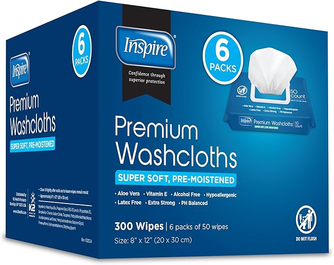Inspire Adult Wet Wipes, Wash Cloths, Incontinence & Cleansing for Elderly Extra Large, 8"x12" (300 count)