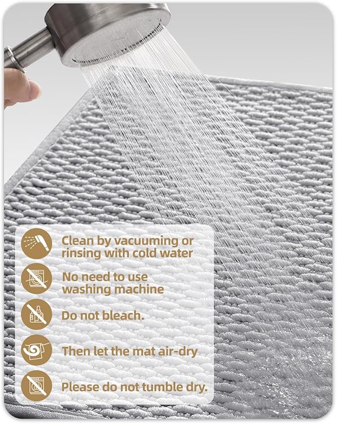 Color&Geometry Bathroom Rugs with Rubber Backing, Non Slip Machine Washable Bath Mat, Soft Absorbent Chenille Boho Carpet for Bathroom Floor, Tub and Shower,17"x47", Light Grey