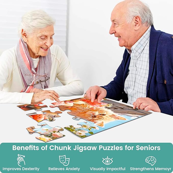 4 Pack 16 Large Piece Puzzle for Seniors, Alzheimer's Cognitive Jigsaw Puzzles for Elderly, for Dementia Easy Fun Puzzles Memory Game with 4 Storage Bags