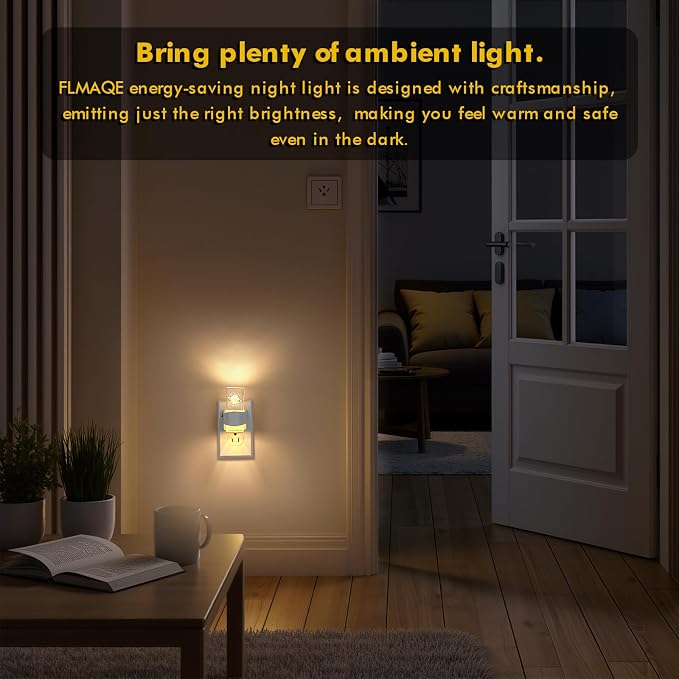 LED Night Light 2 Pack, Dimmable, Dusk to Dawn Sensor, 0-100 LM Adjustable Brightness, 3000K, Wall Mounted, Starry Sky Pattern Etched Within，Applies to Bedroom, Hallway, Plug in Night Light