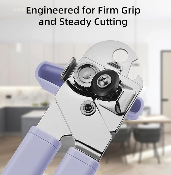 Can Opener Manual, Reinforced Blade, Effortless Knob, Non-Stick (Grape) | Reinforced blade, effortless knob, built-in bottle opener, non-stick hard rubber handle, smooth-edge safety cutter