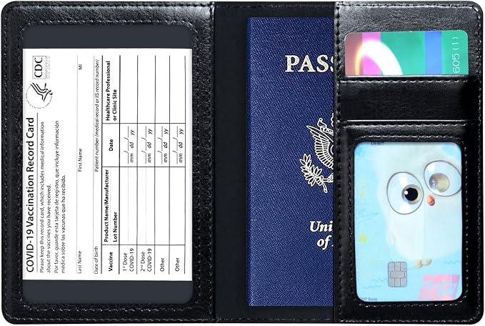 Passport Holder Cover Wallet Case RFID Blocking Leather Card Slot Travel Accessories Documents Organizer Protector for Women Men, Black
