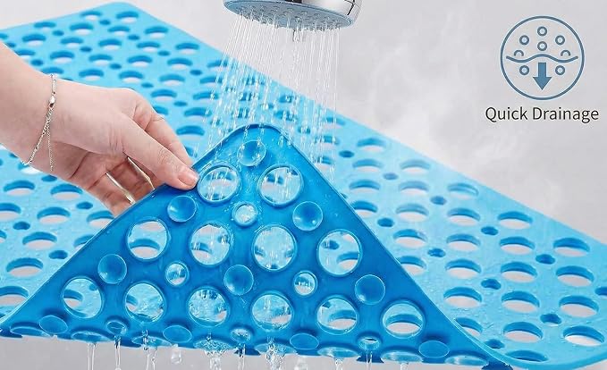 Nonslip Bath Tub Shower Mat with Suction Cups, Extra Soft TPE Bath Mat for Kids, Bathtub Bathroom Mats, Machine Washable, Smooth/Non-Textured Tubs Only, 35L x 16W Inch(Lake Blue)
