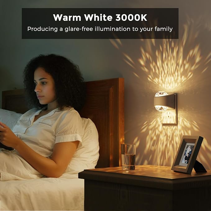 L LOHAS LED Night Light,Projector Night Light with Dusk to Dawn Sensor | 3000K Soft White, Brightness Adjustable,Plug in Nightlight for Bathroom,Bedroom,Hallway,Party,Home Decor