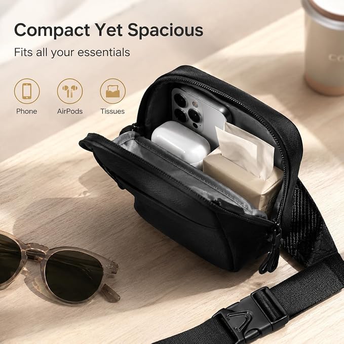 Simptech Mini Crossbody Sling Bag - Water-Resistant Dual Pocket Chest Pack - Lightweight Fanny Pack for Running, Travel & Everyday Workout
