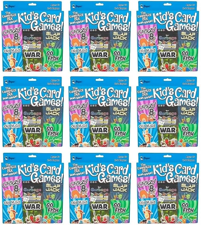 Regal Games Card Games for Kids - Go Fish, Crazy 8's, Old Maid, Slap Jack, Garbage Monsters, War - Simple & Fun Classic Family Table Game Sets (9 x 6)