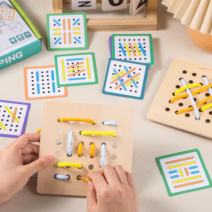 48pcs Dementia Activities for Seniors Threads Lacing Board Alzheimer's Memory Games and Jigsaw Puzzle Set for Caregivers Enhances Memory, Coordination, Focus